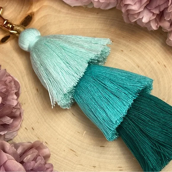 Boho Long Multi Tier Green Fringe Purse Charm - Picture 8 of 14